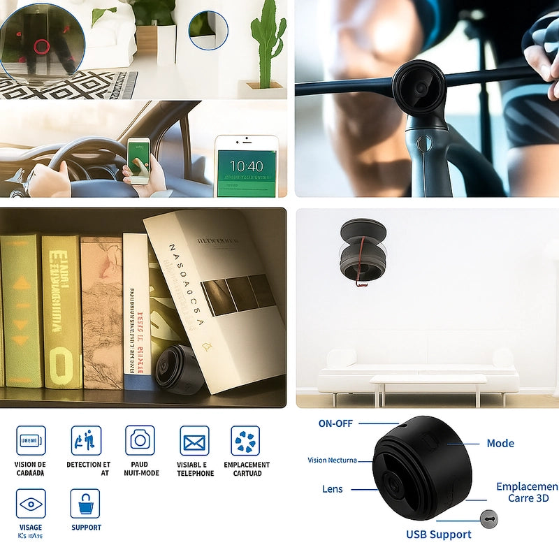 Mini Caméra A9 Wi‑Fi HD 1080p – Vision Nocturne, Grand Angle 150°, Enregistrement micro‑SD