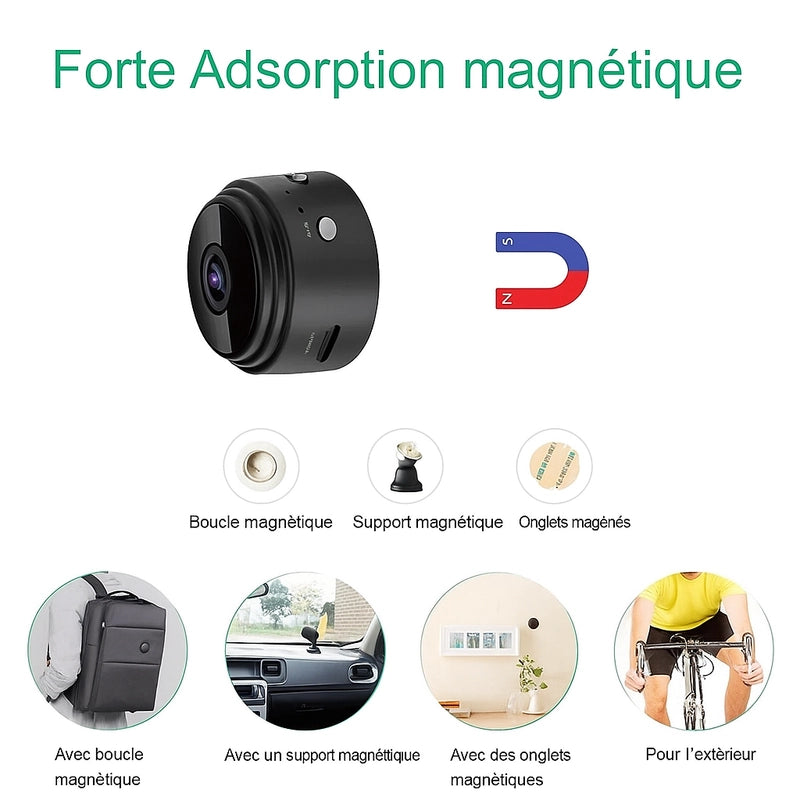 Mini Caméra A9 Wi‑Fi HD 1080p – Vision Nocturne, Grand Angle 150°, Enregistrement micro‑SD
